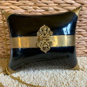 Vintage black horn hard shell purse